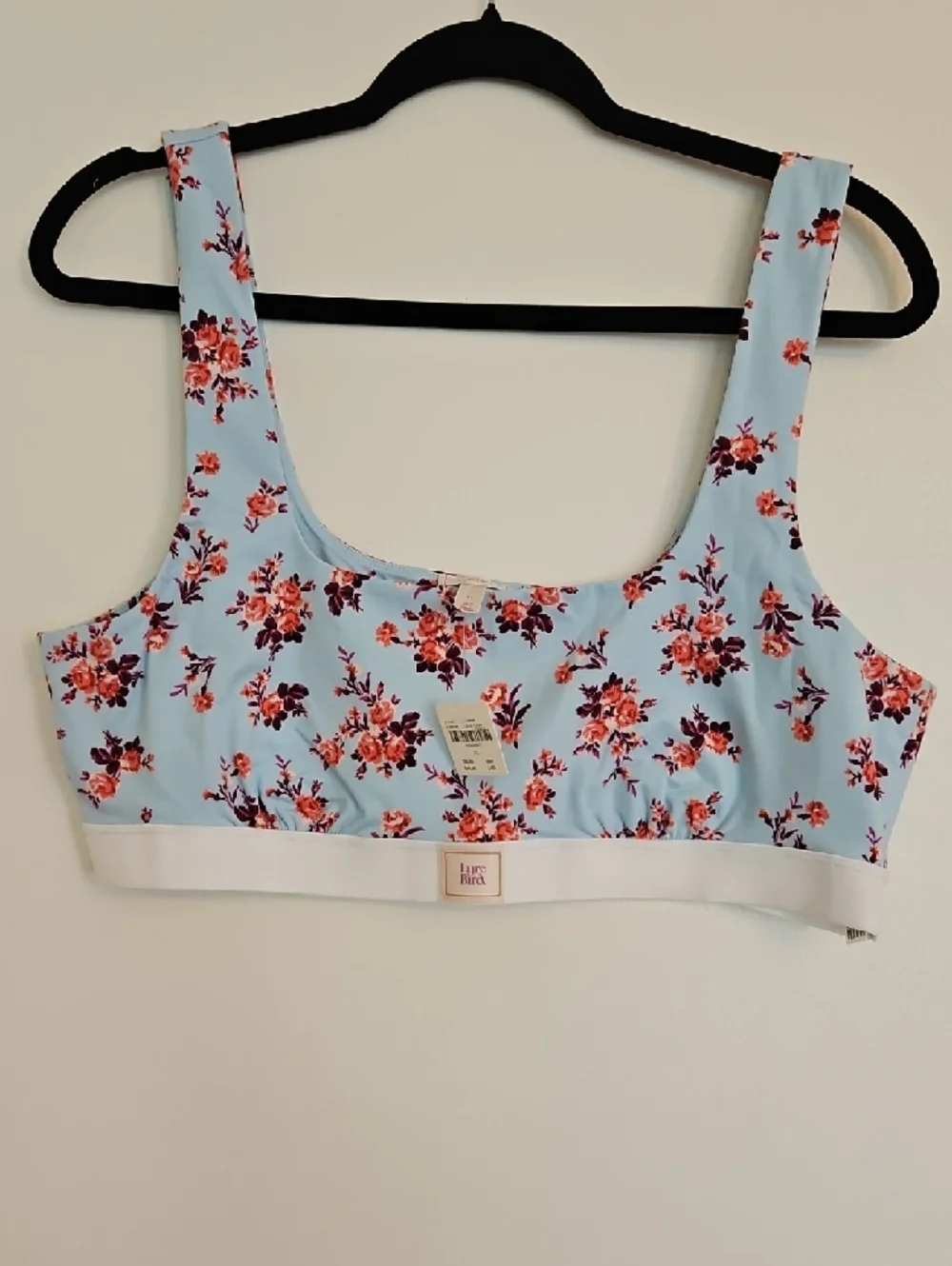 Lyre Bird Floral Scoop Bralette in Light Blue Floral Size Xl